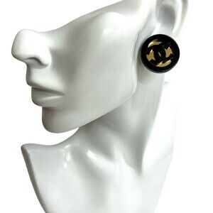 CHANEL Authentic Black Logo Earrings